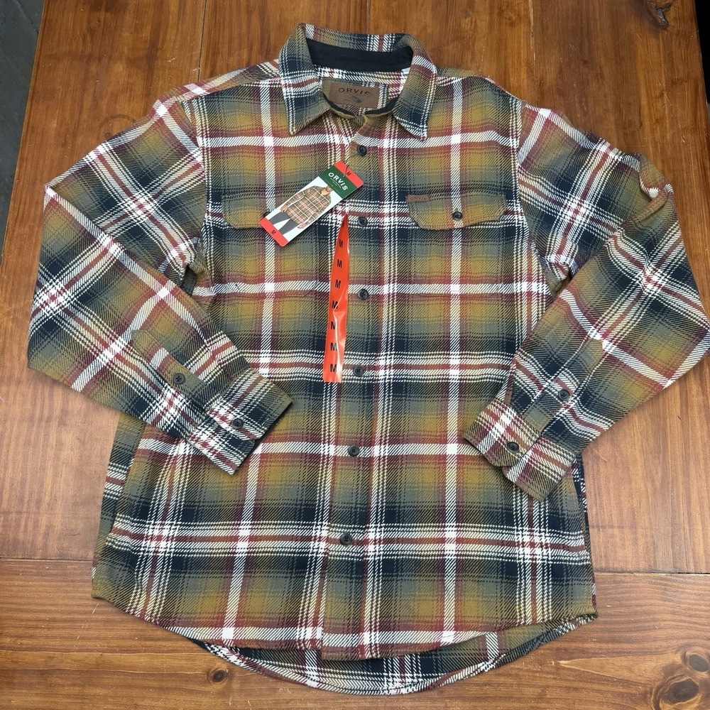 NWT Orvis Heavyweight Double Brushed Flannel Mens M Autumn Plaid Cotton Shirt